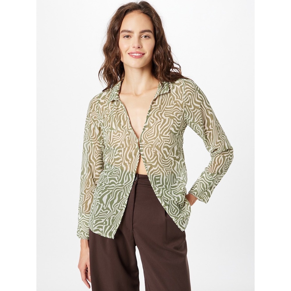 New Abercrombie & Fitch Green Sheer Long Sleeve Blouse Abstract Swirl Top Small